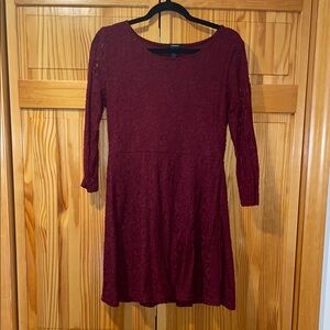 Woman’s Forever 21 Red Fit and Flare Dress with Lace 3/4 Sleeves